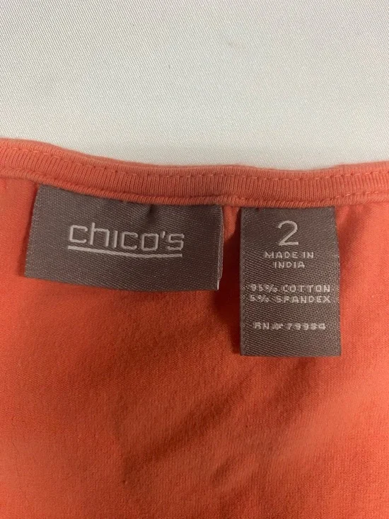 Chicos Orange Short-Sleeve Sequin Stripe Top Women’s Size 2 - Picture 3 of 3